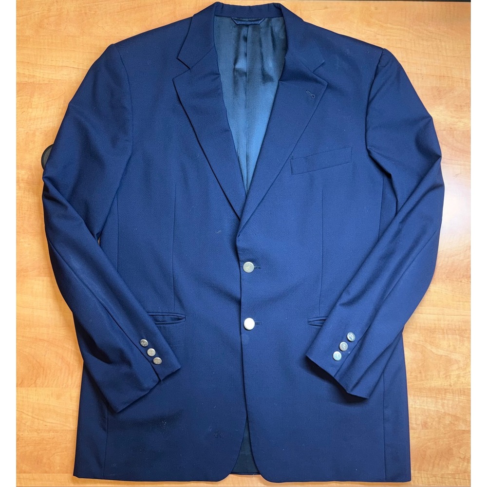 Burberry London Mens Navy Blue 100% Wool Blazer Gold Crest Buttons Size 42 Long